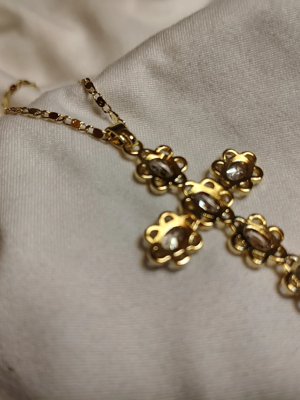 Gemelli Women's Gold Cross Necklace Diamond Embedded With Gold Edging Accents
